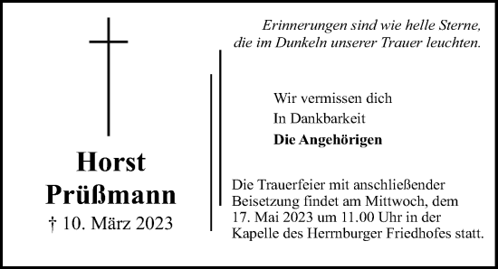 Traueranzeige von Horst Prüßmann von Lübecker Nachrichten