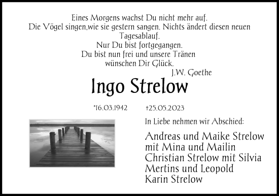 Traueranzeige von Ingo Strelow von Kieler Nachrichten