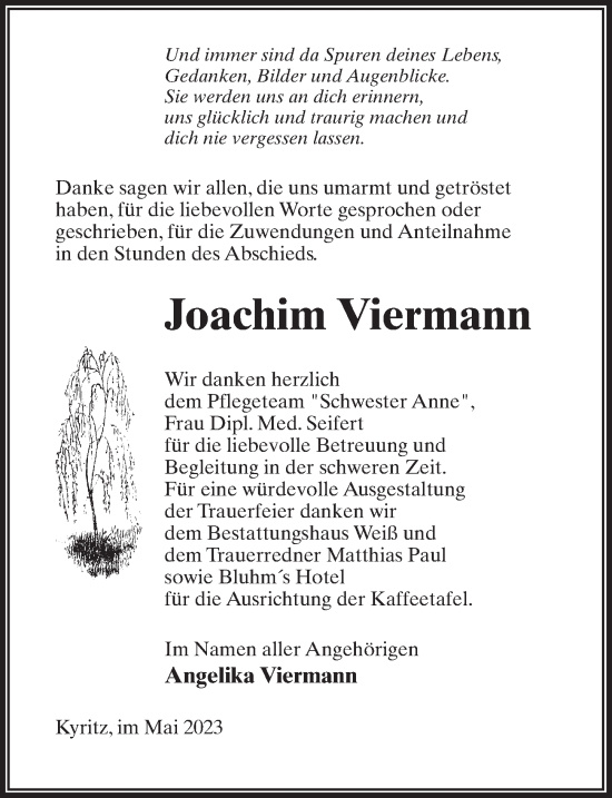 Traueranzeige von Joachim Viermann von Märkischen Allgemeine Zeitung
