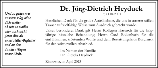 Traueranzeige von Jörg-Dietrich Heyduck von Ostsee-Zeitung GmbH