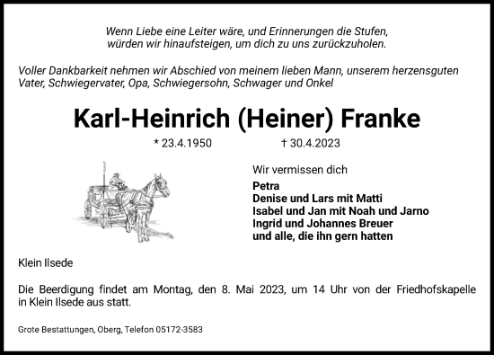 Traueranzeige von Karl-Heinrich Franke von Peiner Allgemeine Zeitung