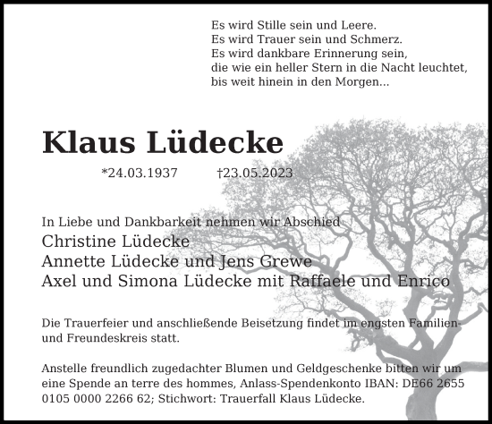 Traueranzeige von Klaus Lüdecke von Göttinger Tageblatt