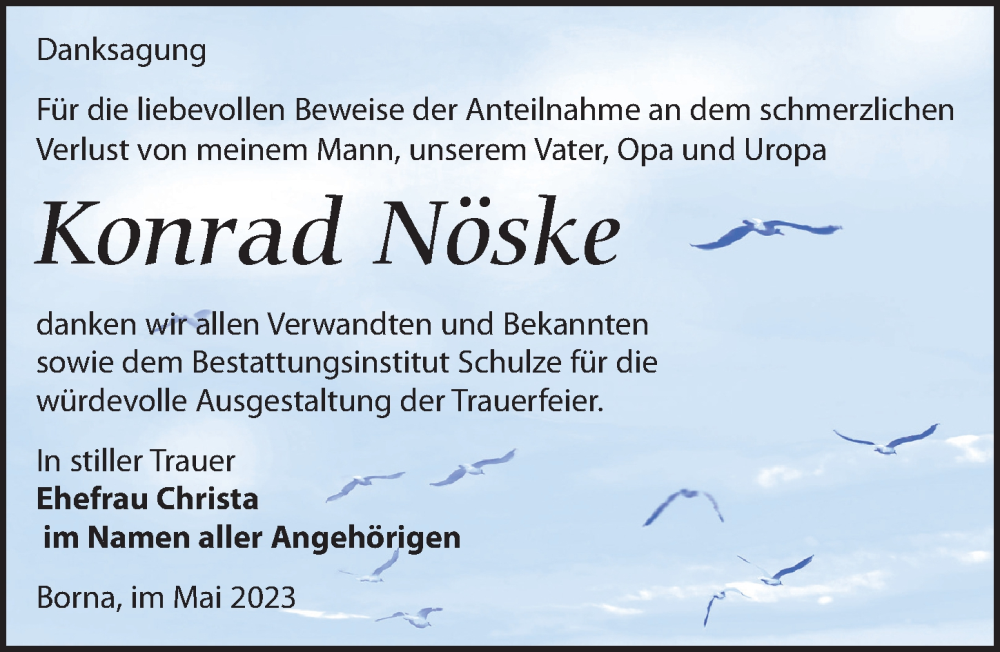  Traueranzeige für Konrad Nöske vom 27.05.2023 aus Leipziger Volkszeitung