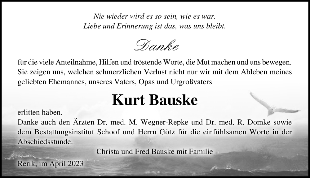 Traueranzeigen von Kurt Bauske traueranzeigen.de