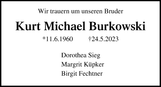 Traueranzeige von Kurt Michael Burkowski von Lübecker Nachrichten