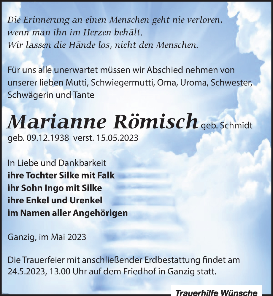  Traueranzeige für Marianne Römisch vom 20.05.2023 aus Leipziger Volkszeitung