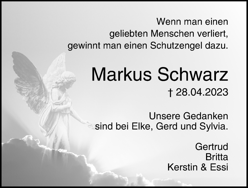  Traueranzeige für Markus Schwarz vom 14.05.2023 aus Lübecker Nachrichten
