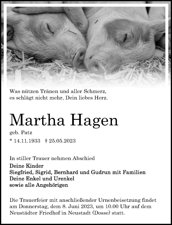 Traueranzeige von Martha Hagen von Märkischen Allgemeine Zeitung