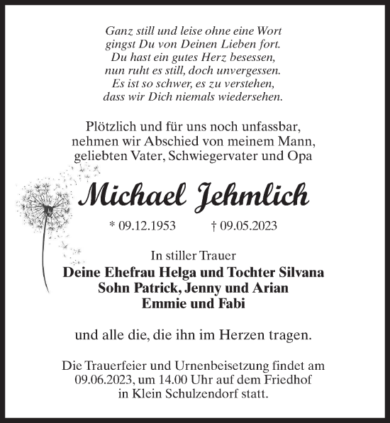 Traueranzeige von Michael Jehmlich von Märkischen Allgemeine Zeitung