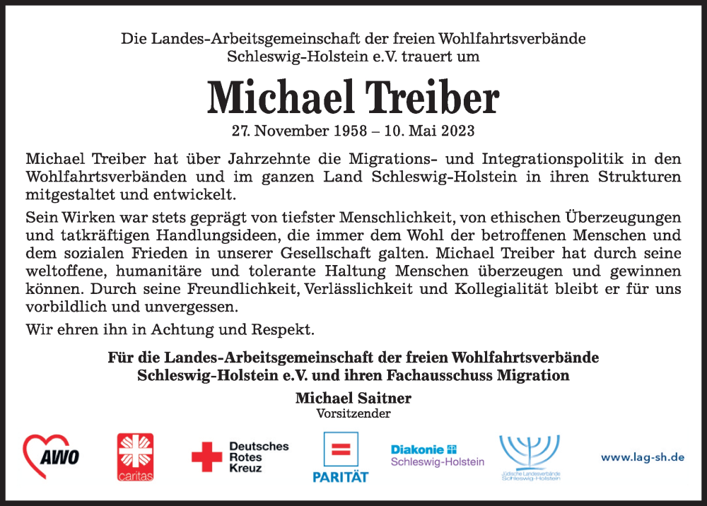  Traueranzeige für Michael Treiber vom 27.05.2023 aus Kieler Nachrichten