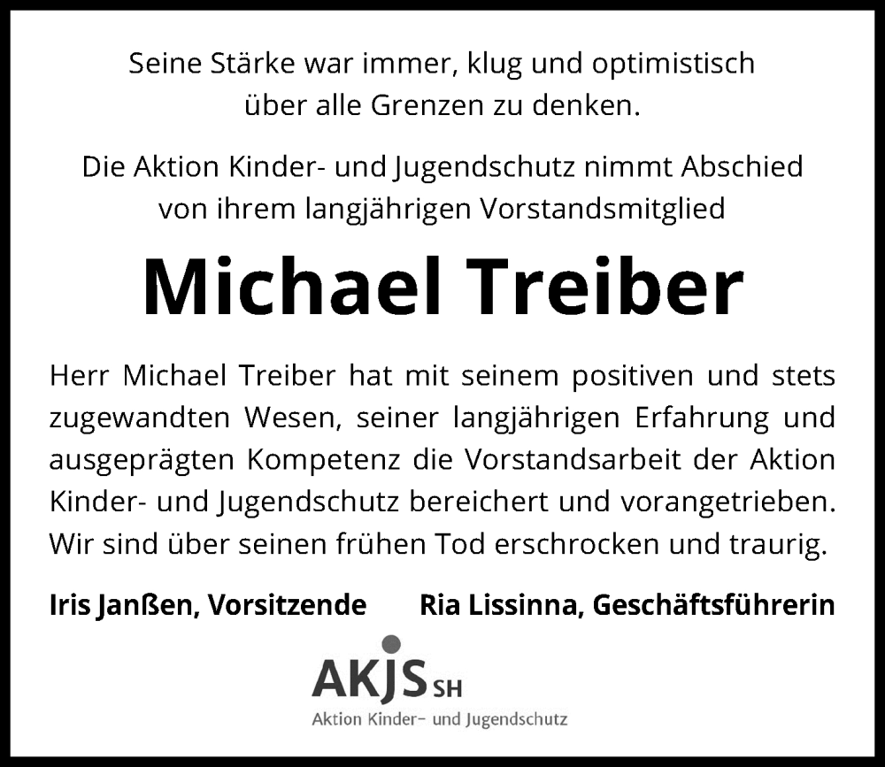  Traueranzeige für Michael Treiber vom 27.05.2023 aus Kieler Nachrichten