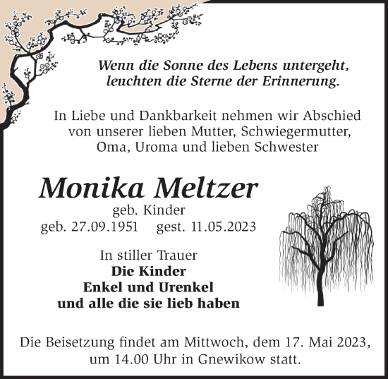 Traueranzeige von Monika Meltzer von Märkischen Allgemeine Zeitung