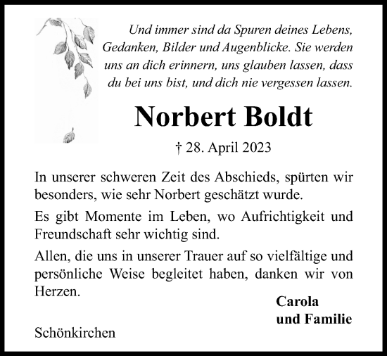 Traueranzeige von Norbert Boldt von Kieler Nachrichten