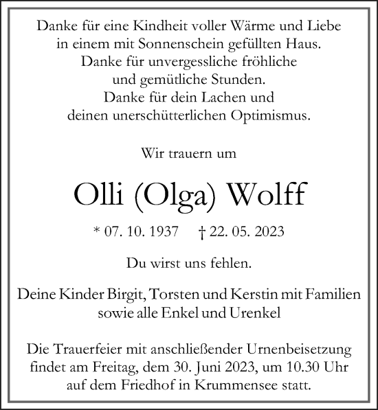 Traueranzeige von Olli Wolff von Märkischen Allgemeine Zeitung