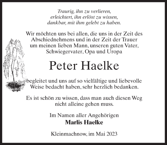 Traueranzeige von Peter Haelke von Märkischen Allgemeine Zeitung