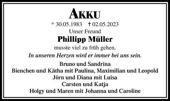 Traueranzeige von Phillipp Müller von Lübecker Nachrichten