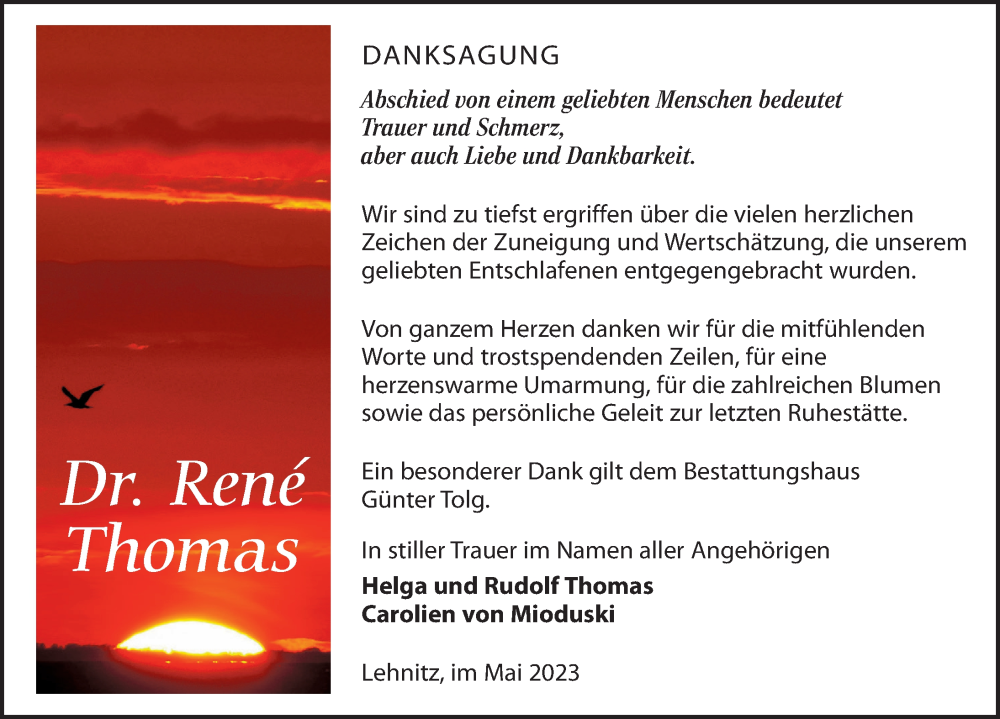  Traueranzeige für Rene Thomas vom 27.05.2023 aus Märkischen Allgemeine Zeitung