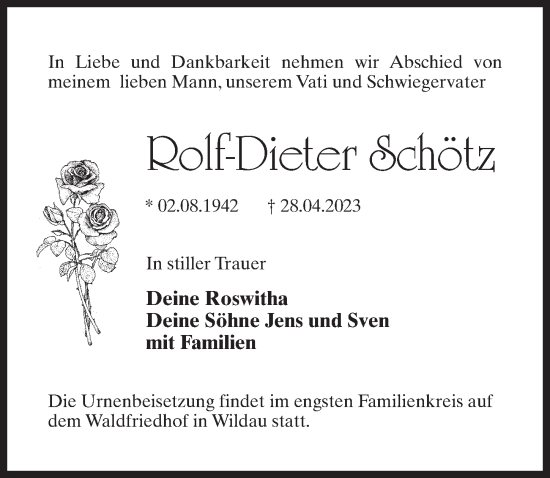 Traueranzeige von Rolf-Dieter Schötz von Märkischen Allgemeine Zeitung