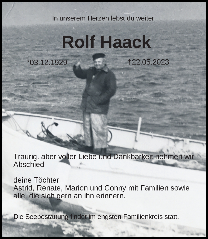  Traueranzeige für Rolf Haack vom 27.05.2023 aus Ostsee-Zeitung GmbH