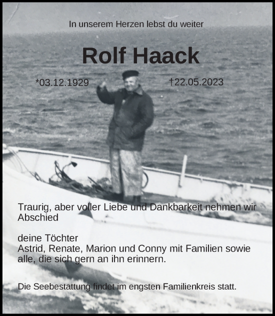 Traueranzeige von Rolf Haack von Ostsee-Zeitung GmbH