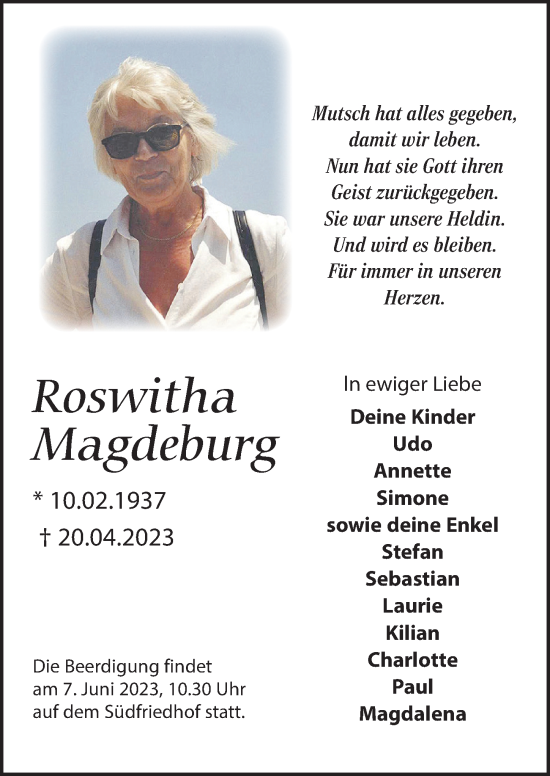 Traueranzeige von Roswitha Magdeburg von Leipziger Volkszeitung