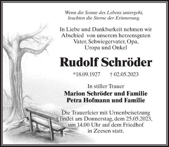Traueranzeige von Rudolf Schröder von Märkischen Allgemeine Zeitung