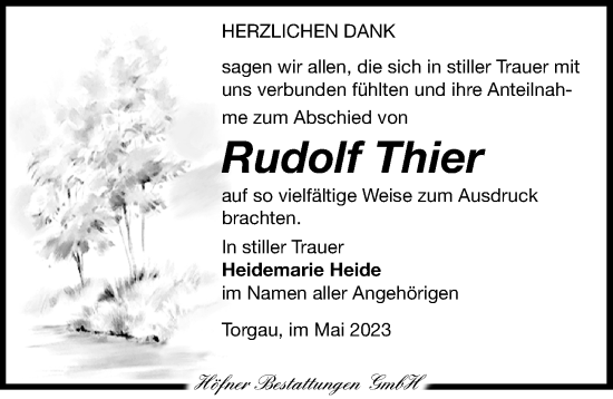 Traueranzeige von Rudolf Thier von Torgauer Zeitung
