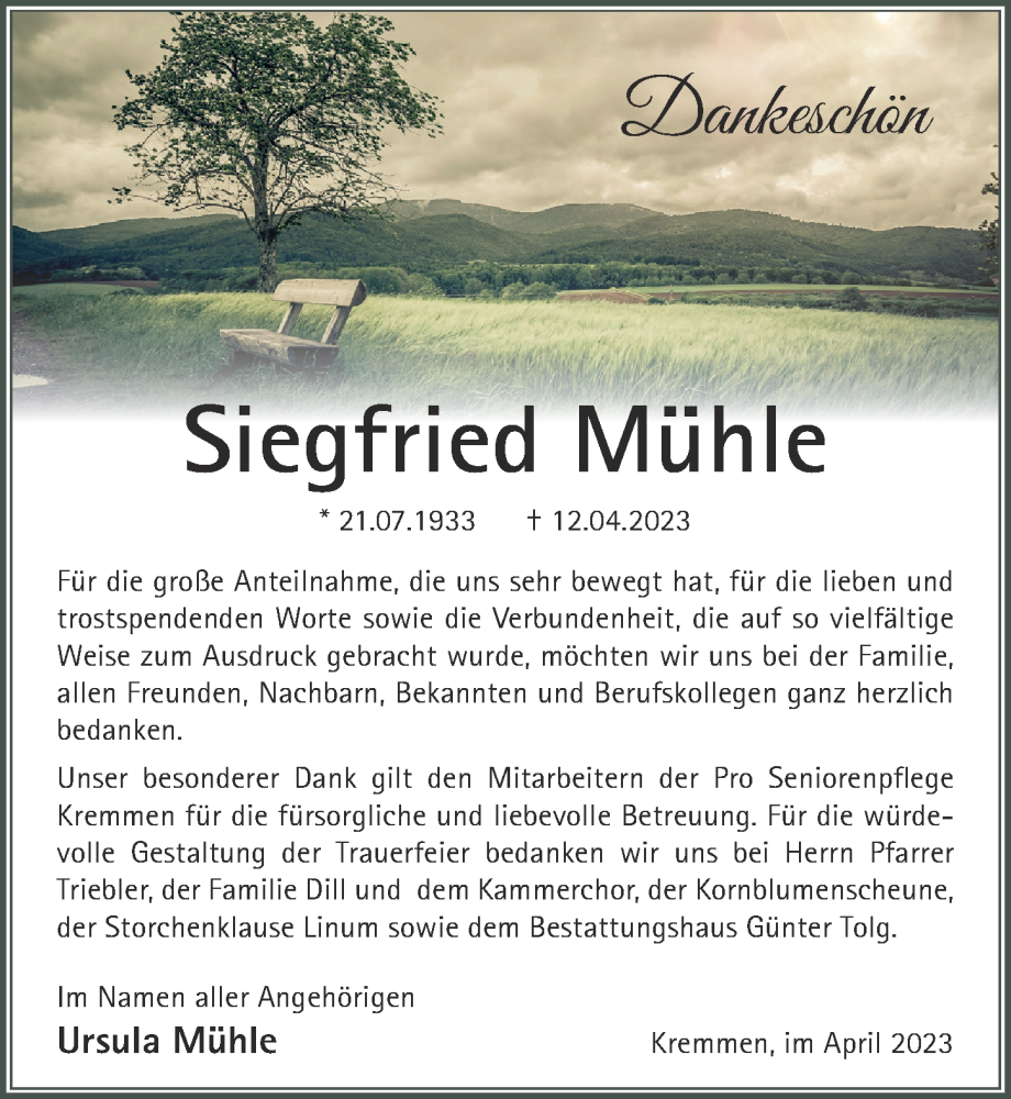  Traueranzeige für Siegfried Mühle vom 13.05.2023 aus Märkischen Allgemeine Zeitung
