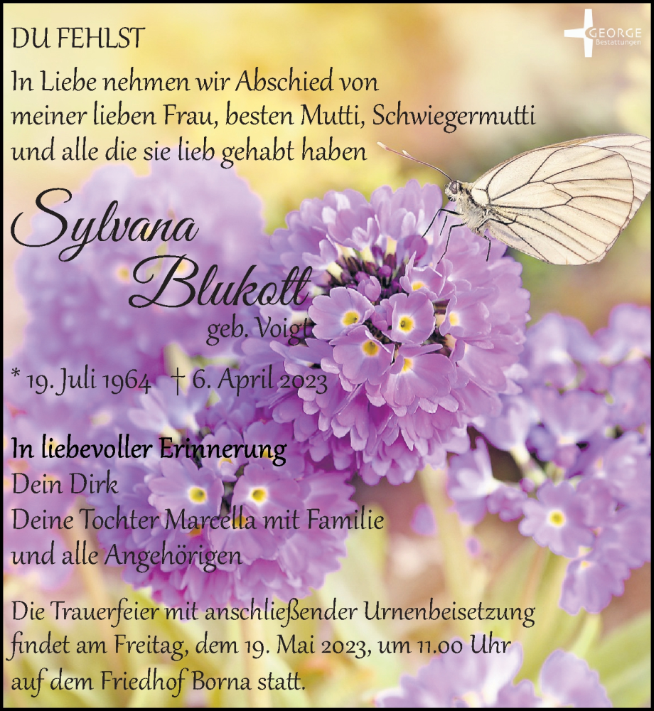  Traueranzeige für Sylvana Blukott vom 06.05.2023 aus Leipziger Volkszeitung