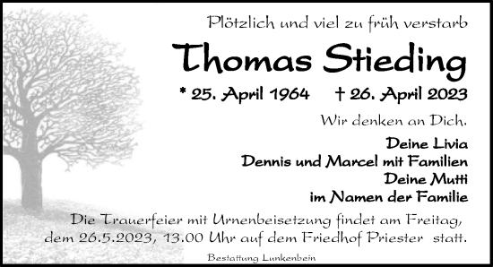 Traueranzeige von Thomas Stieding von Leipziger Volkszeitung