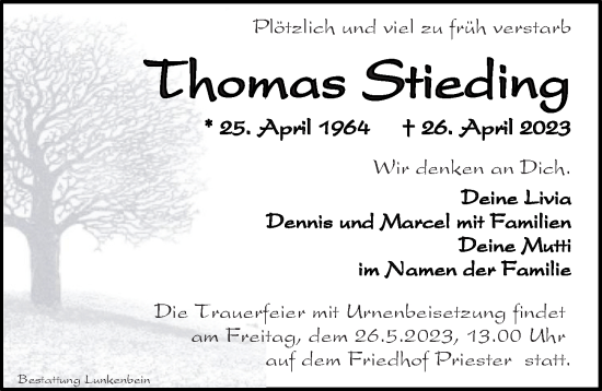 Traueranzeige von Thomas Stieding von Leipziger Volkszeitung