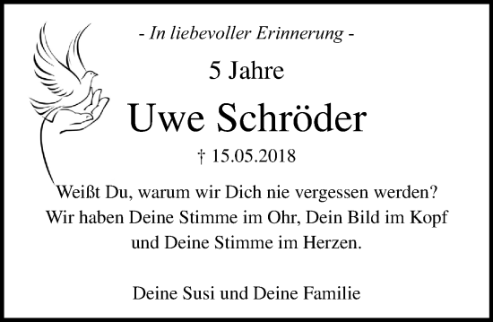 Traueranzeige von Uwe Schröder von Schaumburger Nachrichten