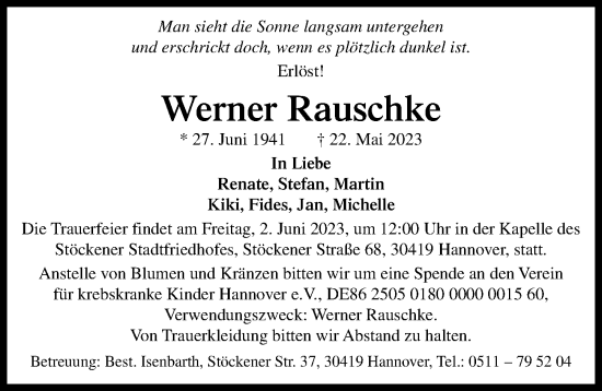Traueranzeige von Werner Rauschke von Hannoversche Allgemeine Zeitung/Neue Presse