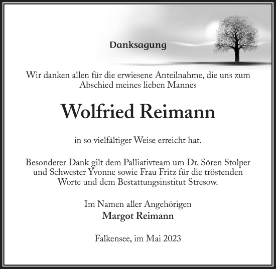 Traueranzeige von Wolfried Reimann von Märkischen Allgemeine Zeitung