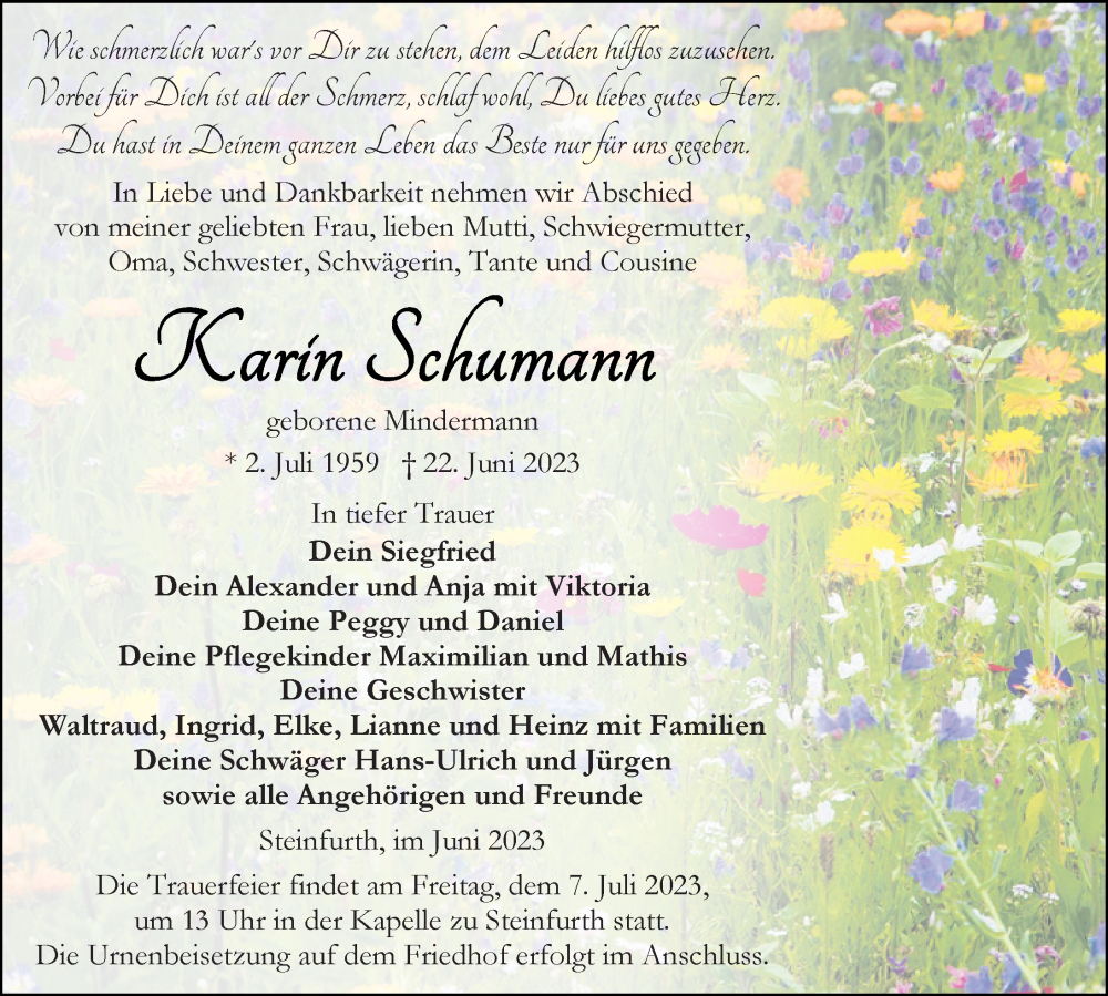  Traueranzeige für Karin Schumann vom 24.06.2023 aus Ostsee-Zeitung GmbH