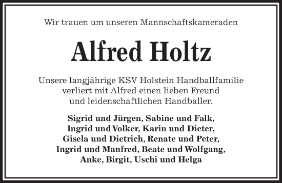 Traueranzeige von Alfred Holtz von Kieler Nachrichten