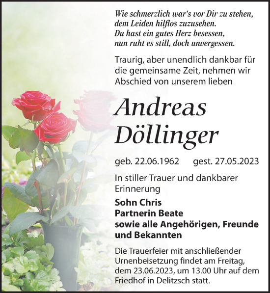 Traueranzeige von Andreas Döllinger von Leipziger Volkszeitung