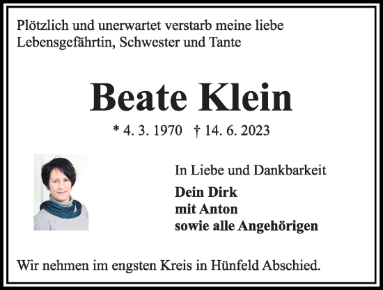 Traueranzeige von Beate Klein von Kieler Nachrichten