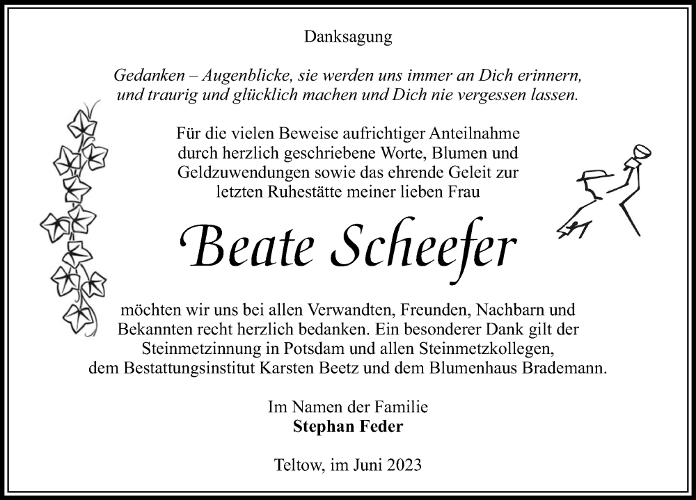  Traueranzeige für Beate Scheefer vom 17.06.2023 aus Märkischen Allgemeine Zeitung