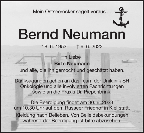 Traueranzeige von Bernd Neumann von Kieler Nachrichten