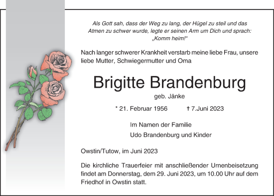 Traueranzeigen Von Brigitte Brandenburg | Trauer-anzeigen.de