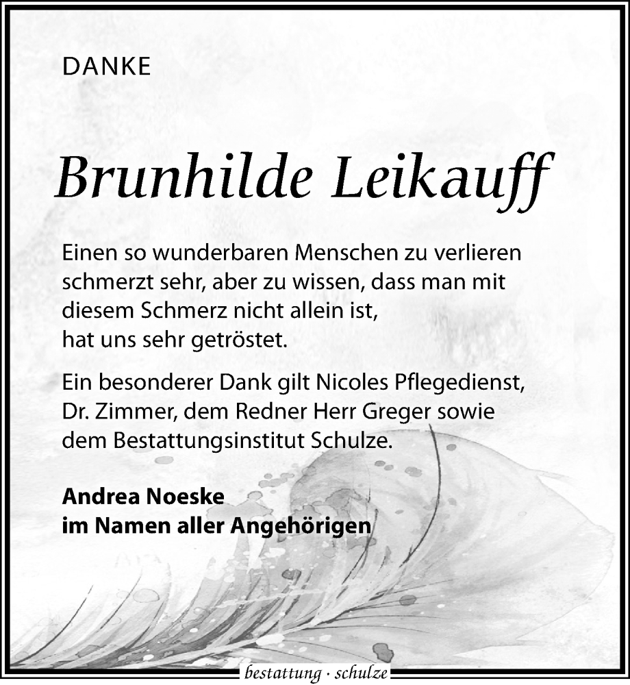  Traueranzeige für Brunhilde Leikauff vom 03.06.2023 aus Leipziger Volkszeitung