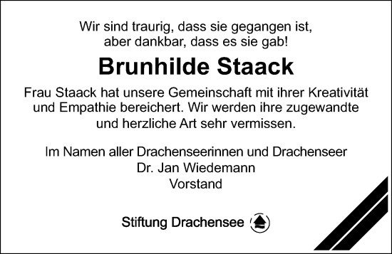 Traueranzeige von Brunhilde Staack von Kieler Nachrichten