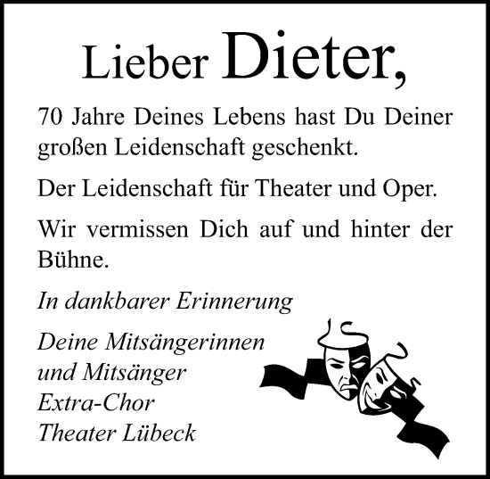 Traueranzeige von Dieter  von Lübecker Nachrichten