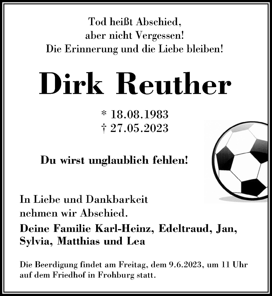  Traueranzeige für Dirk Reuther vom 03.06.2023 aus Leipziger Volkszeitung
