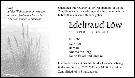 Traueranzeige von Edeltraud Löw