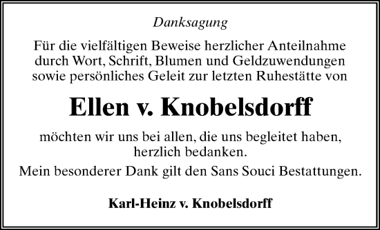 Traueranzeige von Ellen von Knobelsdorff von Märkischen Allgemeine Zeitung