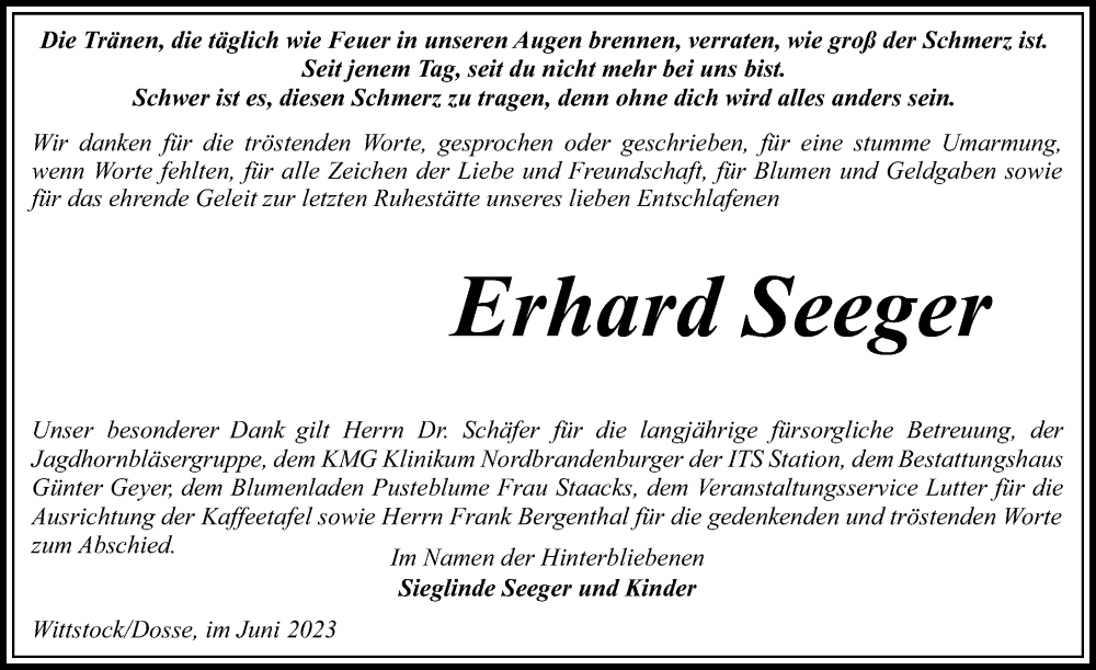  Traueranzeige für Erhard Seeger vom 10.06.2023 aus Märkischen Allgemeine Zeitung