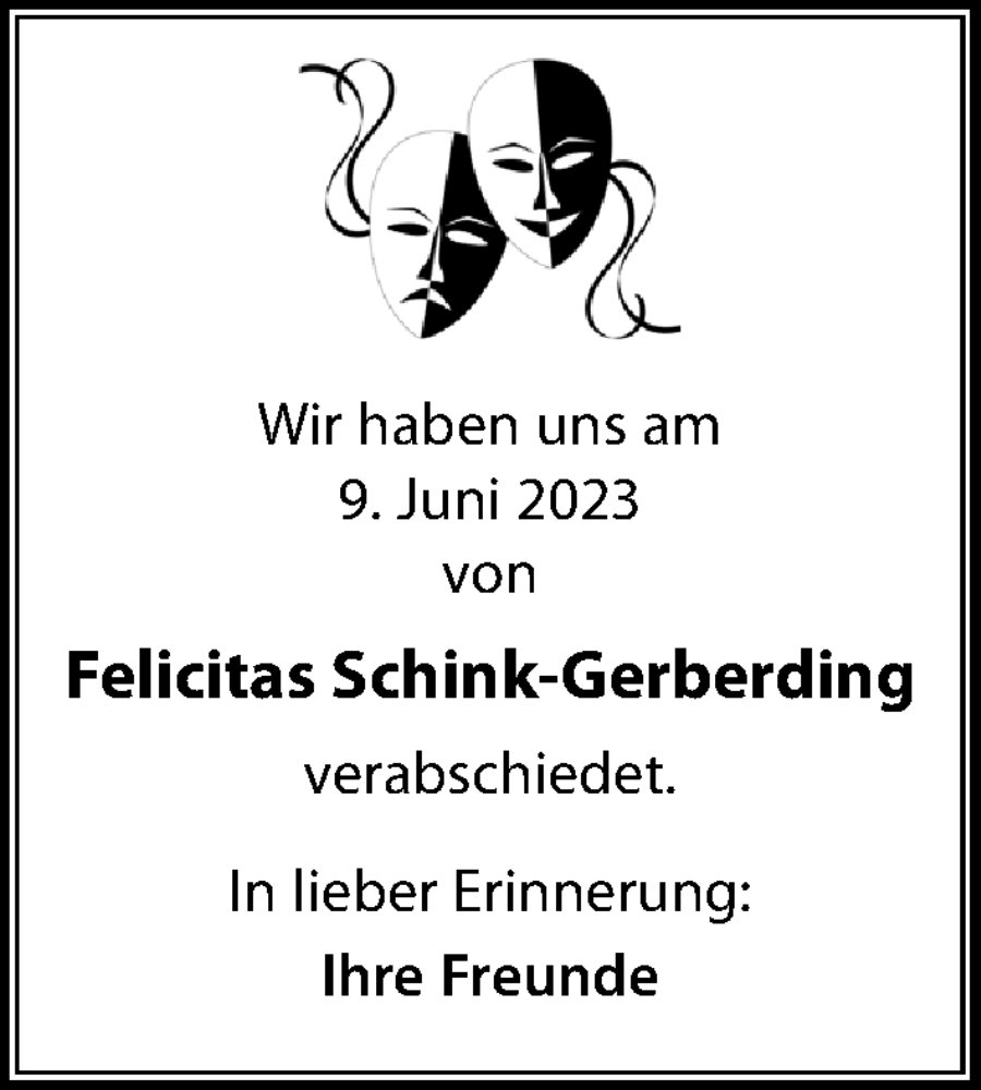  Traueranzeige für Felicitas Schink-Gerberding vom 24.06.2023 aus Leipziger Volkszeitung