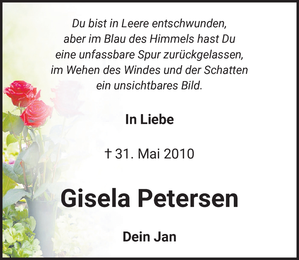  Traueranzeige für Gisela Petersen vom 03.06.2023 aus Hannoversche Allgemeine Zeitung/Neue Presse